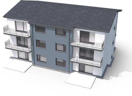 3D model of a green single-family house
